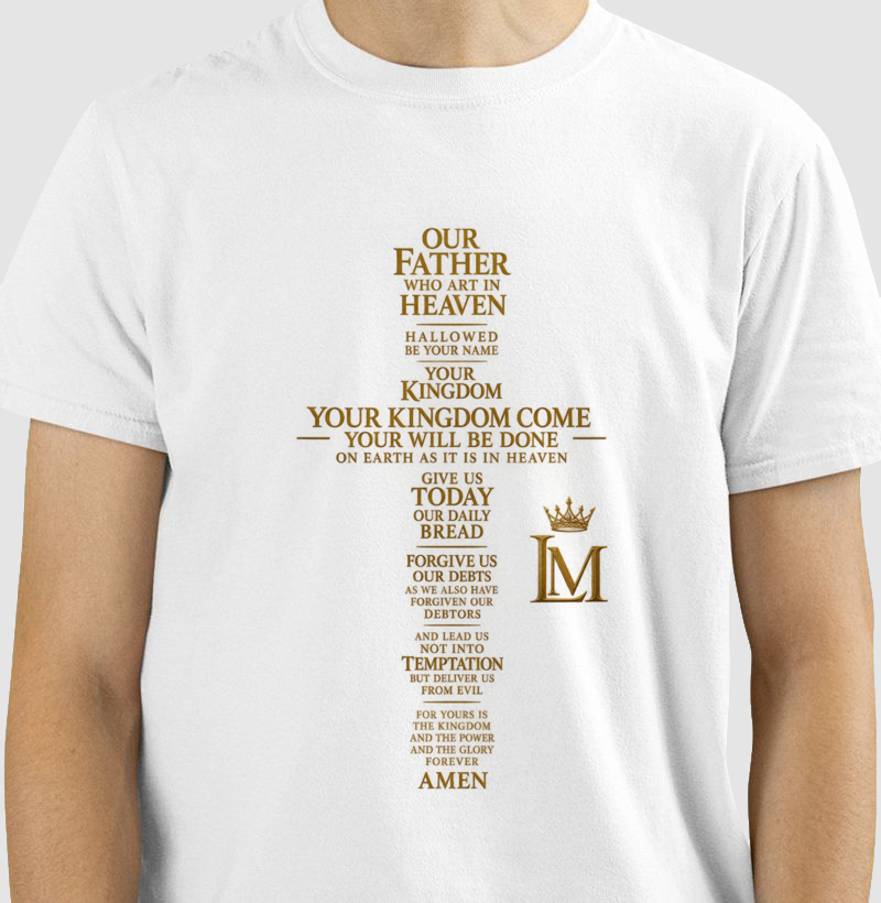 Camiseta Lemuel Mieli com a oração Our Father em inglês